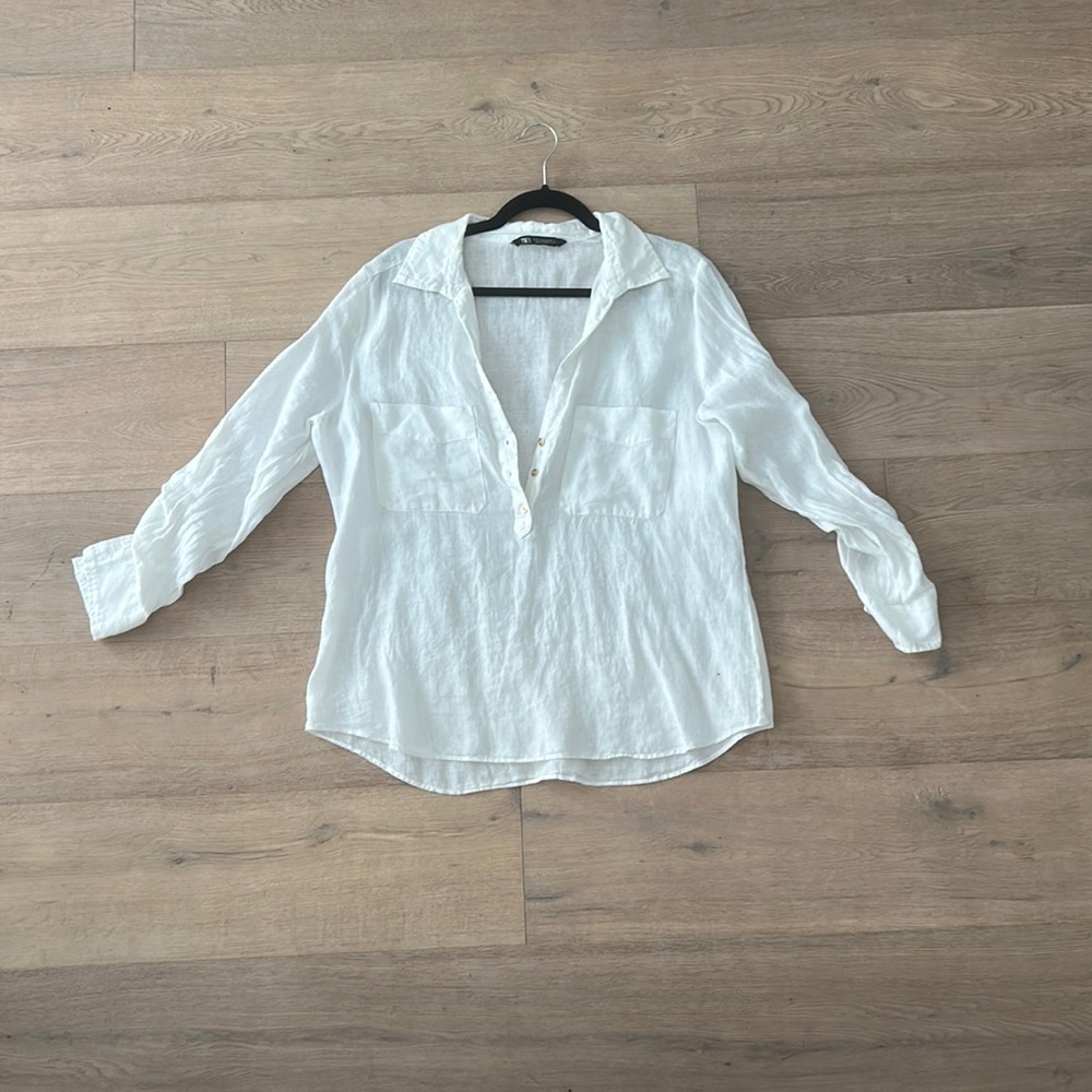 Zara white double pocket top